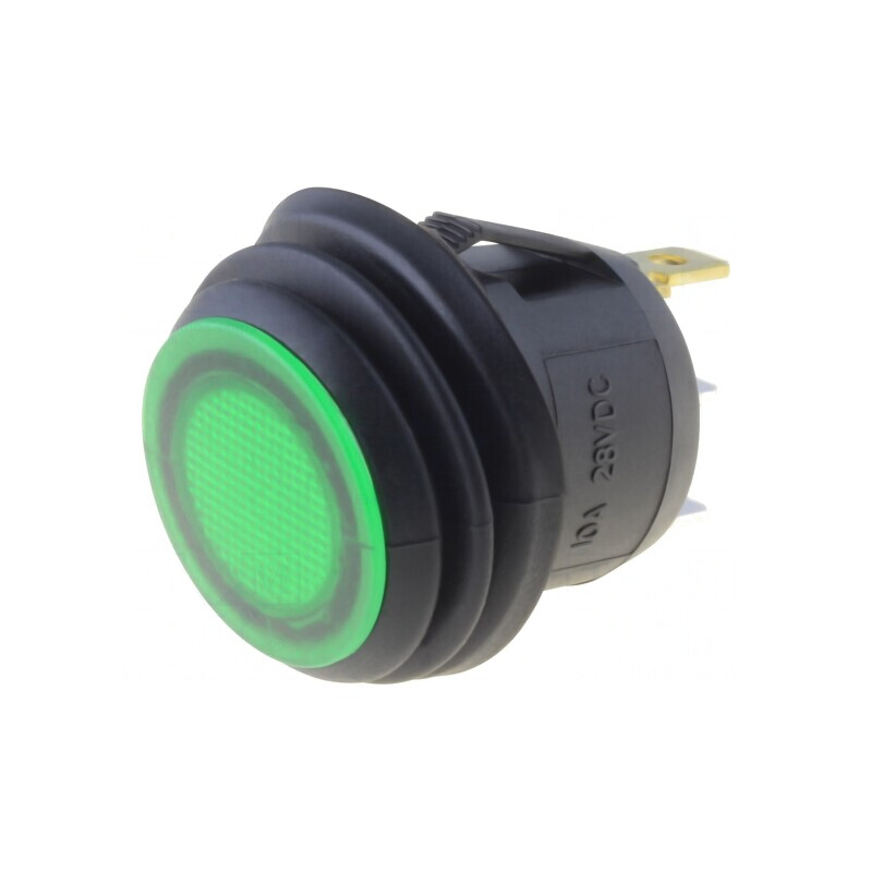 Comutator Rocker Verde cu LED IP65 10A/28VDC | Electronic-mag.ro | Componente Electronice