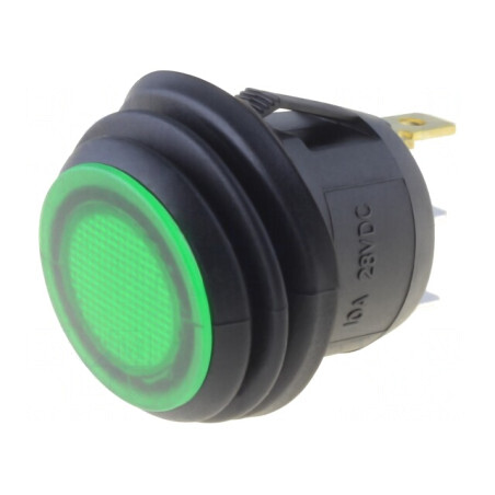 Comutator Rocker Verde cu LED IP65 10A/28VDC | Electronic-mag.ro | Componente Electronice
