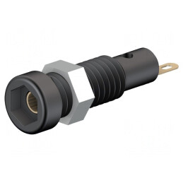 Soclu banană 2mm 10A neagră 60VDC pe panou | Electronic-mag.ro | Componente Electronice