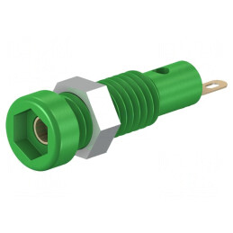 Soclu banană verde 2mm 10A 60VDC pe panou