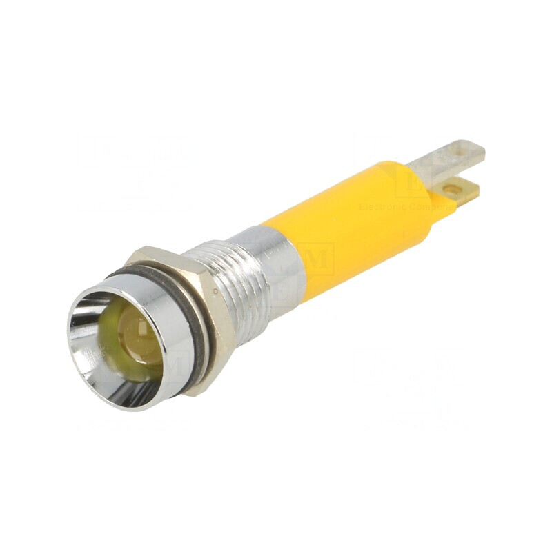 Lampă LED concavă galbenă 24VDC Ø8mm IP67 metalică | Electronic-mag.ro | Componente Electronice