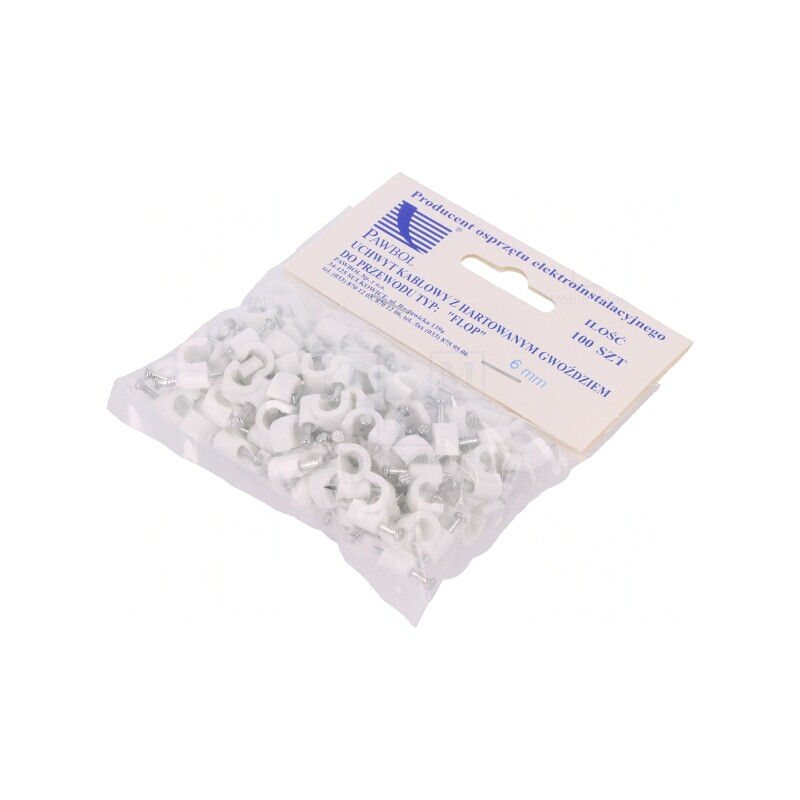 Cleme albe pentru cablu rotund 6mm, 100 bucăți | Electronic-mag.ro | Componente Electronice