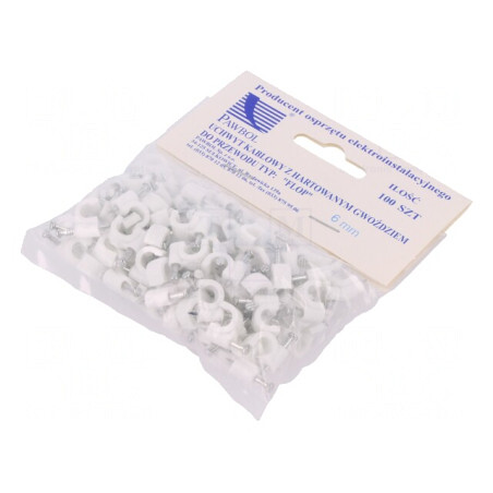 Cleme albe pentru cablu rotund 6mm, 100 bucăți | Electronic-mag.ro | Componente Electronice