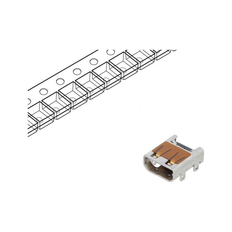 Conector HDMI Soclu 19 PIN Aurit 90° SMT | Electronic-mag.ro | Componente Electronice