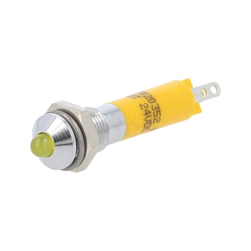 Lampă de control LED galbenă 24V Ø6mm metalică | Electronic-mag.ro | Componente Electronice