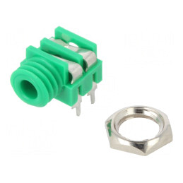 Soclu Jack 3,5mm Mamă Mono THT Verde 90° | Electronic-mag.ro | Componente Electronice