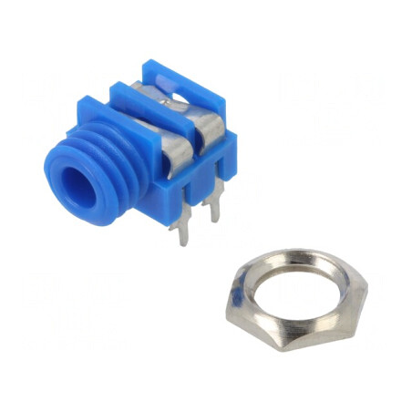 Soclu Jack 3,5mm Mono Albastru 90° THT | Electronic-mag.ro | Componente Electronice