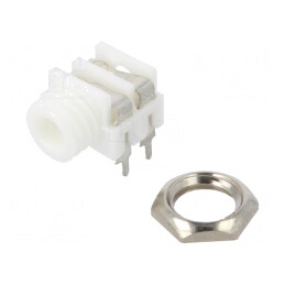 Soclu Jack 3,5mm Mono 2 Pini 90° THT Alb | Electronic-mag.ro | Componente Electronice
