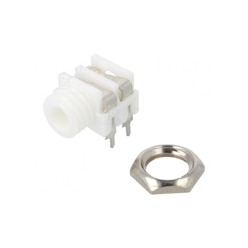 Soclu Jack 3,5mm Mono 2 Pini 90° THT Alb | Electronic-mag.ro | Componente Electronice
