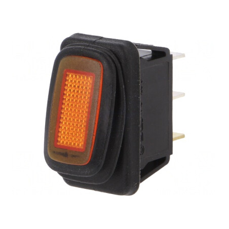 Comutator Rocker ON-OFF 16A 12V Portocaliu LED 12V IP65 | Electronic-mag.ro | Componente Electronice