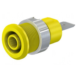 Soclu banană galben 4mm 32A 1kV alamă nichelată | Electronic-mag.ro | Componente Electronice