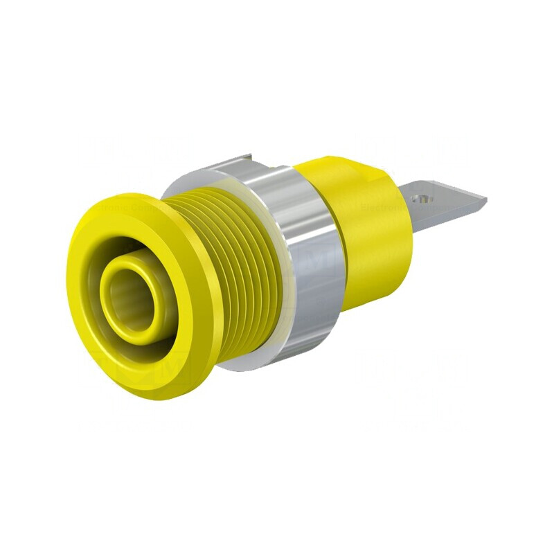 Soclu banană galben 4mm 32A 1kV alamă nichelată | Electronic-mag.ro | Componente Electronice