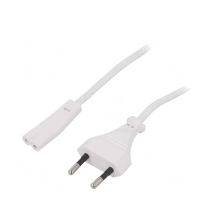 Cablu de Alimentare Alb 1.8m 2x0.5mm2 CEE 7/16 la IEC C7 | Electronic-mag.ro | Componente Electronice