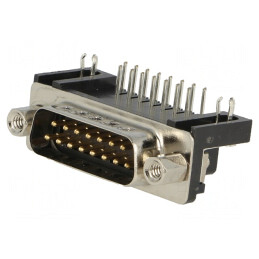 Conector D-Sub 15-Pin Soclu Tată 90° THT 5A | Electronic-mag.ro | Componente Electronice