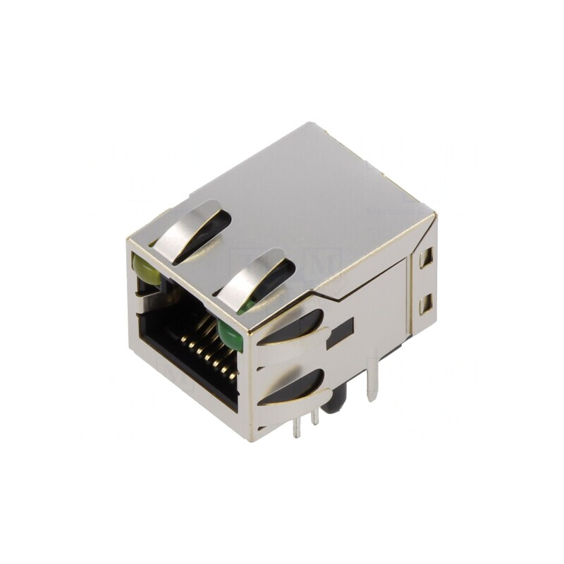 Soclu RJ45 ecranat cu LED 8p8c THT | Electronic-mag.ro | Componente Electronice