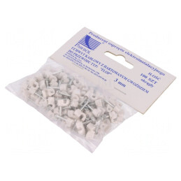 Cleme de susținere albe pe cablu rotund, 100 buc, cui 3mm | Electronic-mag.ro | Componente Electronice
