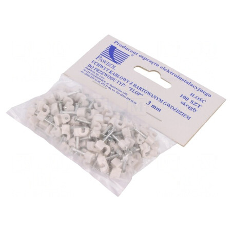 Cleme de susținere albe pe cablu rotund, 100 buc, cui 3mm | Electronic-mag.ro | Componente Electronice