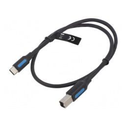 Cablu USB 2.0 USB-B la USB-C 0,5m Negru 2A | Electronic-mag.ro | Componente Electronice