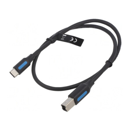 Cablu USB 2.0 USB-B la USB-C 0,5m Negru 2A | Electronic-mag.ro | Componente Electronice