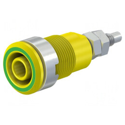 Soclu banană 4mm 32A galben-verde nichelat | Electronic-mag.ro | Componente Electronice