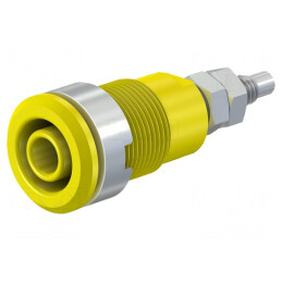 Soclu banană 4mm 32A 1kV galben nichelat alamă | Electronic-mag.ro | Componente Electronice