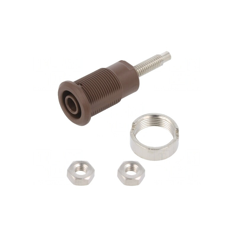 Soclu banană 4mm 32A maro nichelat 1kV | Electronic-mag.ro | Componente Electronice