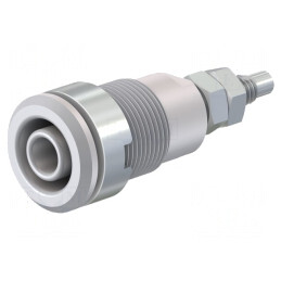 Soclu Banană 4mm 32A 1kV Alb Nichelat Alamă | Electronic-mag.ro | Componente Electronice
