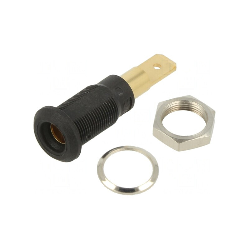 Soclu Banană 4mm Negru Aurit pentru Panou | Electronic-mag.ro | Componente Electronice