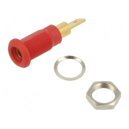 Soclu Banană 4mm 25A Roșu Aurit Pe Panou | Electronic-mag.ro | Componente Electronice