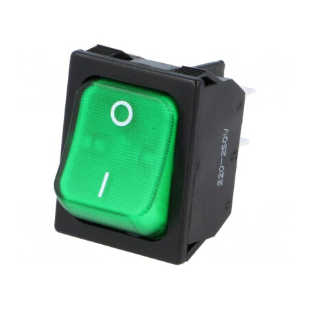 Întrerupător Balansier Verde ON-OFF 10A/250V cu Lampă Neon | Electronic-mag.ro | Componente Electronice