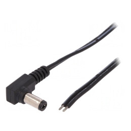 Cablu DC 5,5/2,1 Mufă Unghi Negru 1,46m 2x0,5mm² | Electronic-mag.ro | Componente Electronice