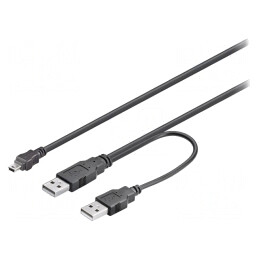 Cablu USB 2.0 dublu A la mini B 60cm negru | Electronic-mag.ro | Componente Electronice