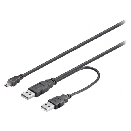 Cablu USB 2.0 dublu A la mini B 60cm negru | Electronic-mag.ro | Componente Electronice