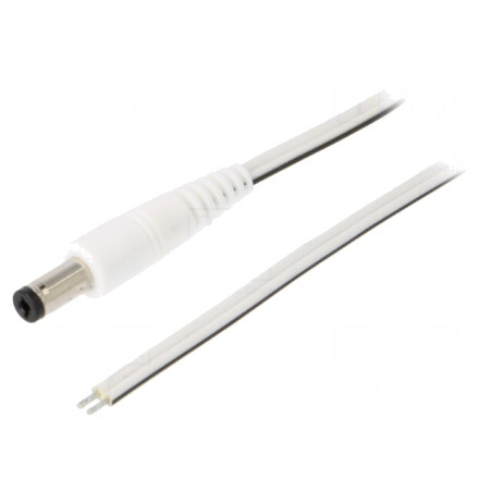Cablu Alb 2x0,5mm2 cu Mufă DC 5,5/2,1 Drept 0,5m | Electronic-mag.ro | Componente Electronice