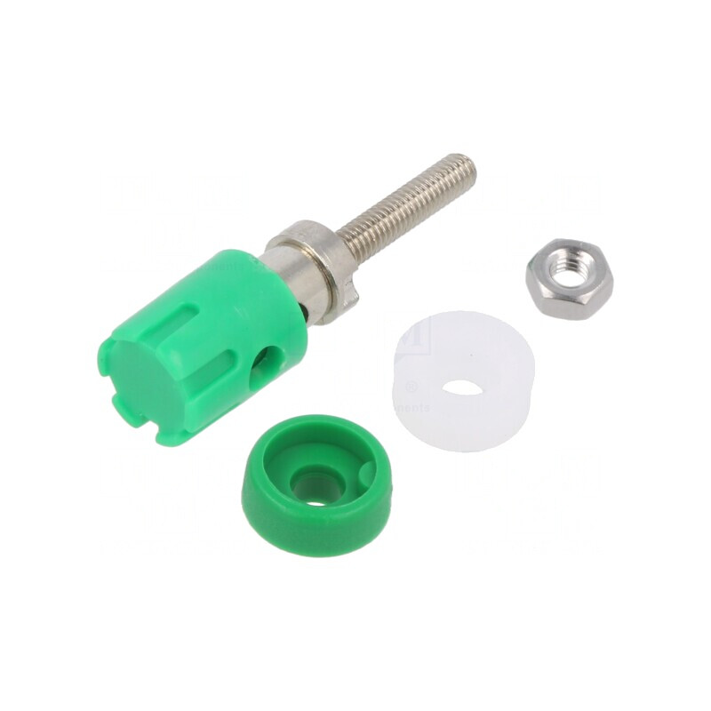 Soclu banană verde 4mm 15A 48VDC pe panou | Electronic-mag.ro | Componente Electronice