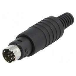 Mufă DIN mini tată 8 pini cu manșon pentru lipire pe cablu drept | Electronic-mag.ro | Componente Electronice
