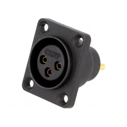 Soclu XLR mamă 3 pini etanș cu flanșă 4 orificii | Electronic-mag.ro | Componente Electronice