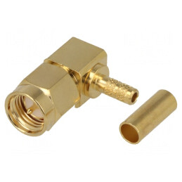Mufă SMA tată unghi 90° crimpat PTFE LMR100/RG174/RG316 | Electronic-mag.ro | Componente Electronice