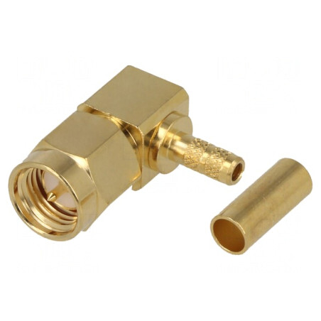 Mufă SMA tată unghi 90° crimpat PTFE LMR100/RG174/RG316 | Electronic-mag.ro | Componente Electronice