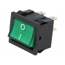 Comutator Rocker DPST ON-OFF 6A/250VAC Verde cu Lampă Neon | Electronic-mag.ro | Componente Electronice