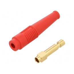 Soclu banană 4mm roşu aurit 50mm 32A 60VDC 30VAC | Electronic-mag.ro | Componente Electronice