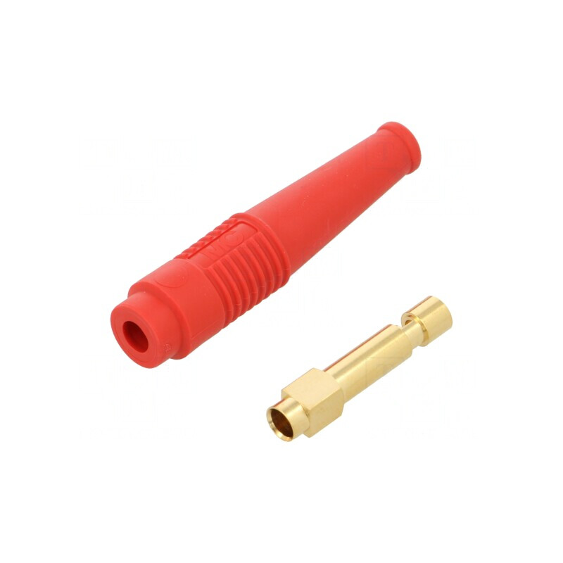 Soclu banană 4mm roşu aurit 50mm 32A 60VDC 30VAC | Electronic-mag.ro | Componente Electronice