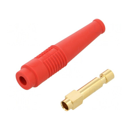Soclu banană 4mm roşu aurit 50mm 32A 60VDC 30VAC | Electronic-mag.ro | Componente Electronice