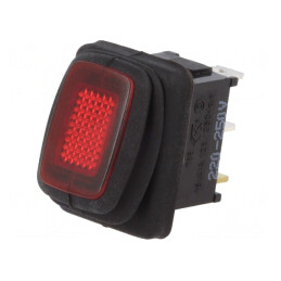 Comutator ROCKER SPST ON-OFF 10A/250VAC Roșu IP65 Lampă Neon | Electronic-mag.ro | Componente Electronice