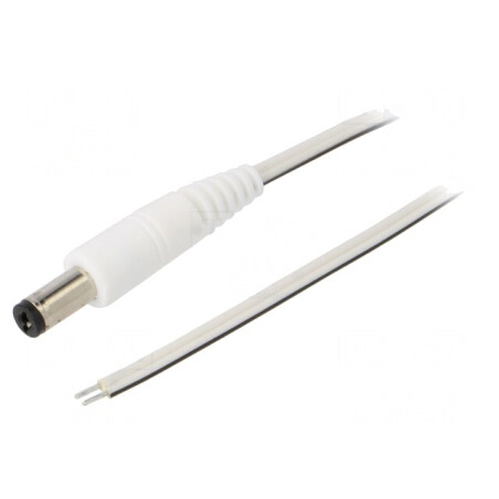Cablu Alb 0,5m 2x0,35mm2 cu Mufă DC 5,5/2,1 Drept | Electronic-mag.ro | Componente Electronice