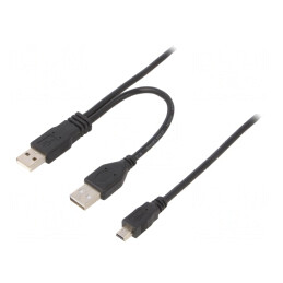 Cablu USB 2.0 dublu aurit 0,9m negru | Electronic-mag.ro | Componente Electronice