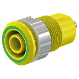 Soclu banană 4mm galben-verde nichelat | Electronic-mag.ro | Componente Electronice
