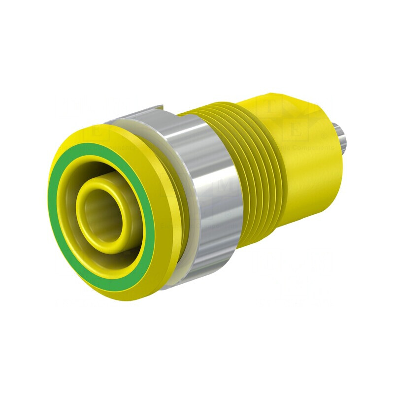 Soclu banană 4mm galben-verde nichelat | Electronic-mag.ro | Componente Electronice