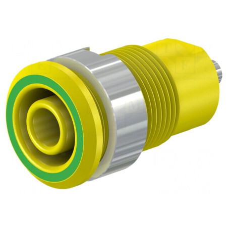 Soclu banană 4mm galben-verde nichelat | Electronic-mag.ro | Componente Electronice