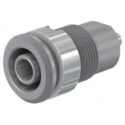 Soclu banană gri 4mm 24A 1kV alamă nichelată | Electronic-mag.ro | Componente Electronice